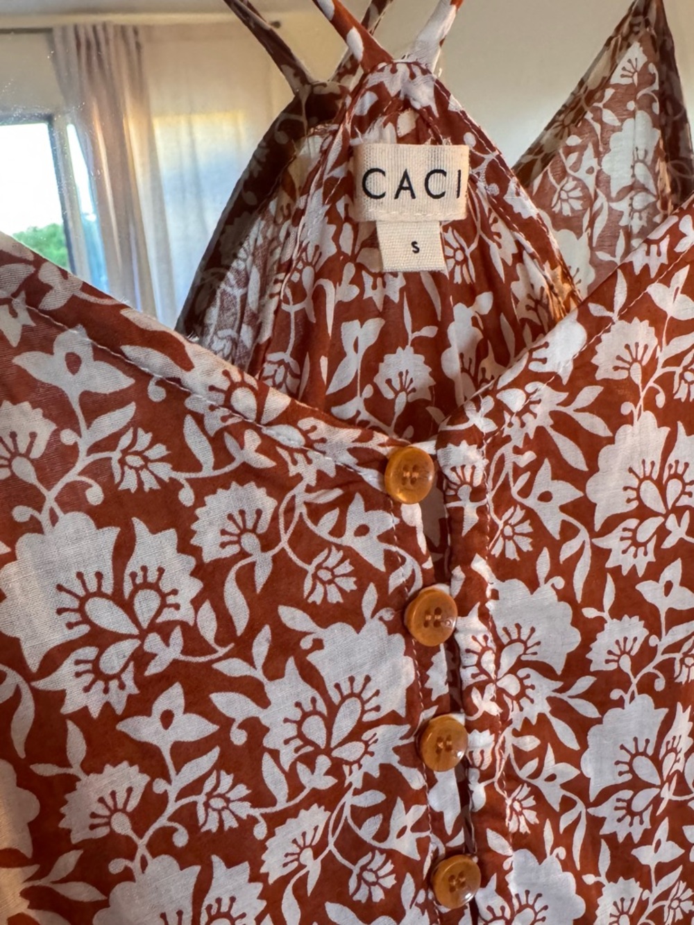 acacia swimwear Rust and White Floral Button-Front Maxi Dress - Picture 2 of 2